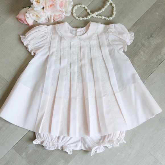 New Feltman Brothers Pink Vintage Dress 3/6 Month Lace Inlay Hand